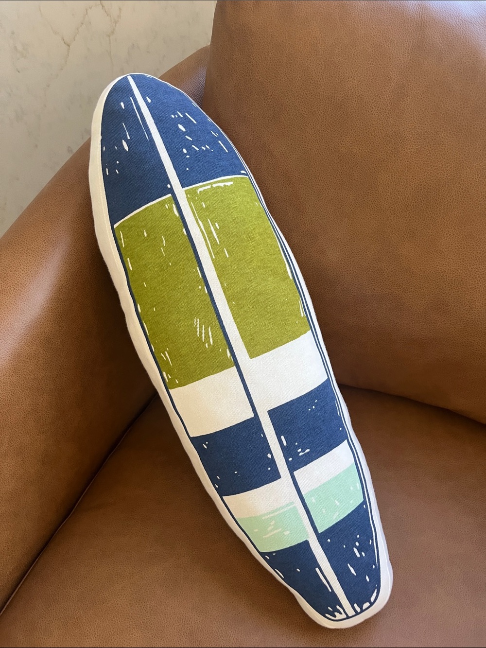 Target Blue, Olive Green, Aqua Surfboard Accent Pillow